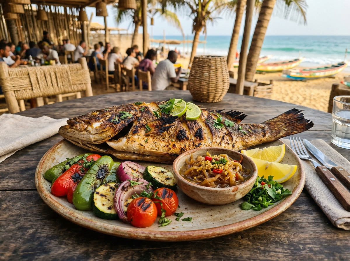 Thiof grillé : mérou entier grillé aux épices sénégalaises avec citron